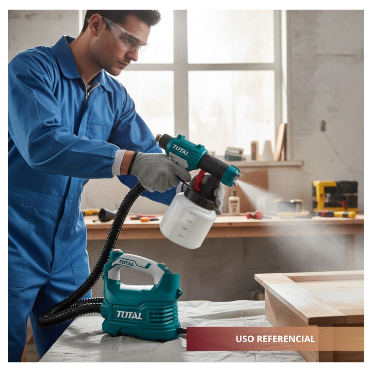 Lijadora de Pared y Techo 1050w+ Pistola de Pintar 550w Plastico Total10