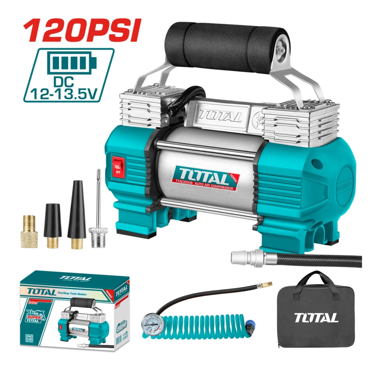 MiniCompresor 120psi 12v 18A con Luz Led Total2