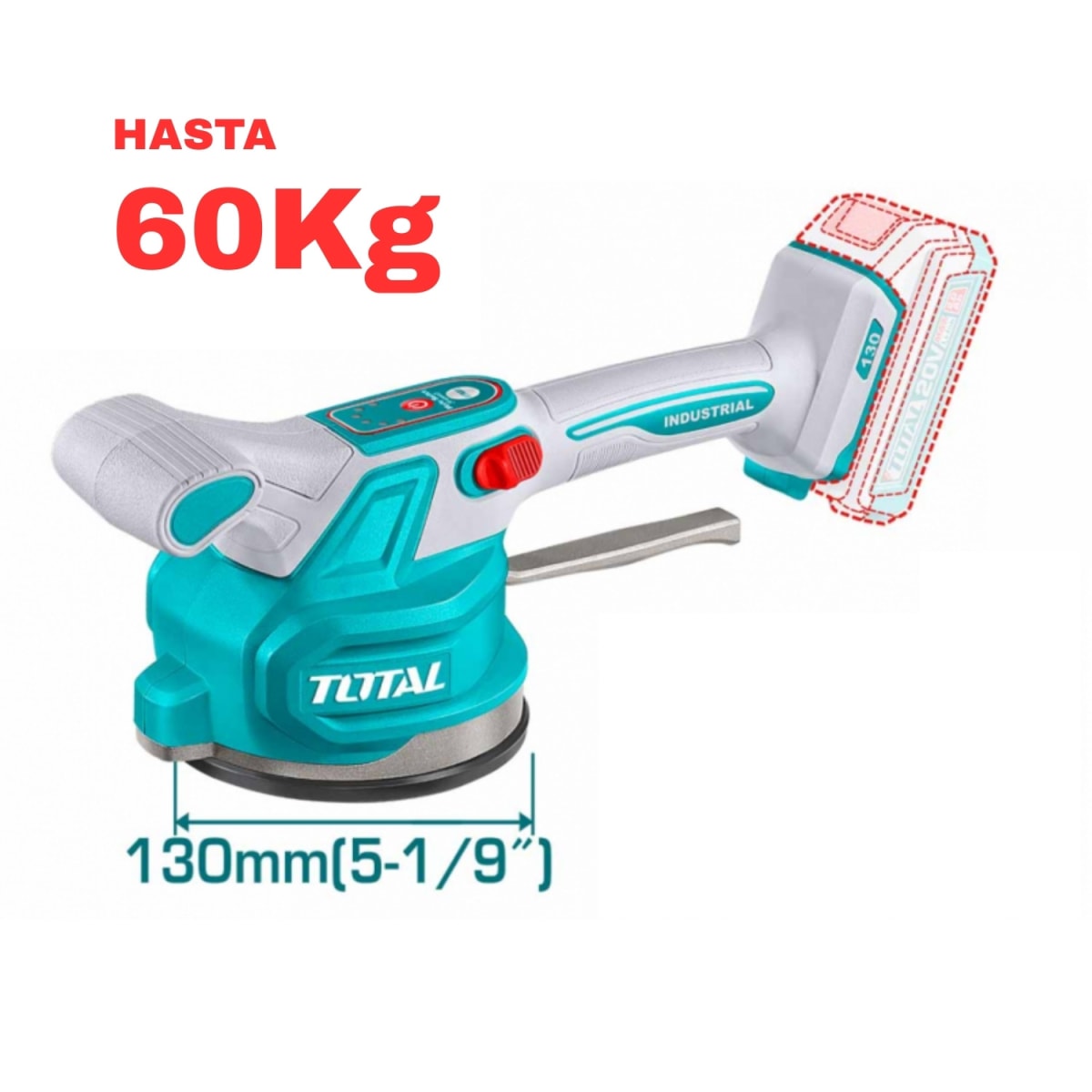 Ventosa Vibrador Soporta 60kg + Rodillera + Maletín + Batería y Cargador 20v Total3