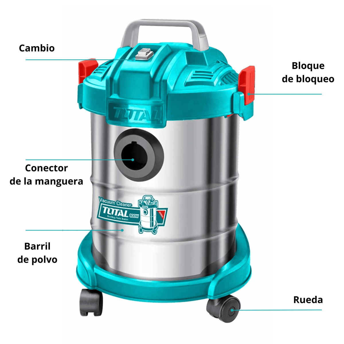 ASPIRADORA ELÉCTRICA 800W 12L TANQUE DE METAL INDUSTRIAL TOTAL4