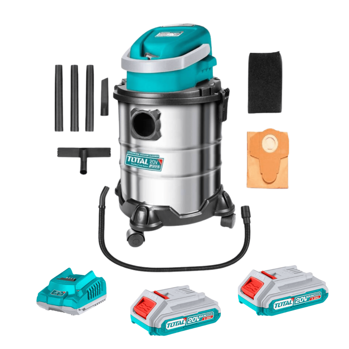 Aspiradora 20v 20 litros + 2 baterías y cargador Total1