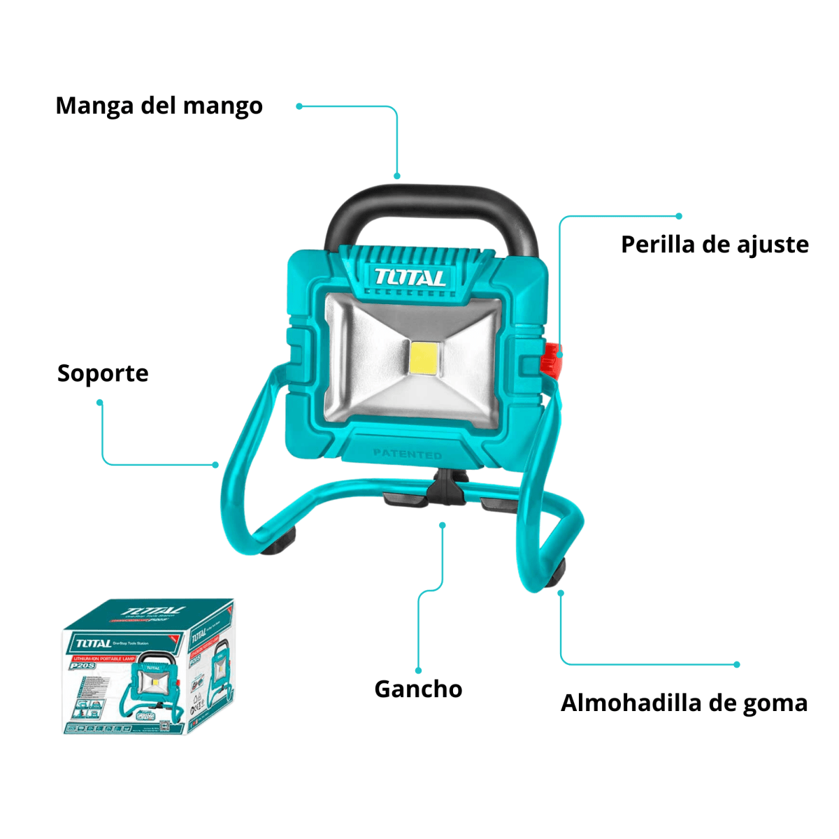 Lampara reflector 20v 20w incluye bateria 2Ah y cargador Total2