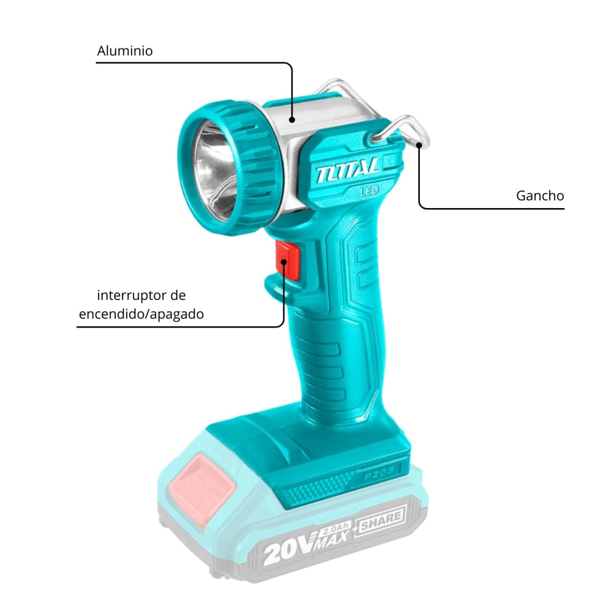 Linterna LED 5w inalámbrica 20v Total3
