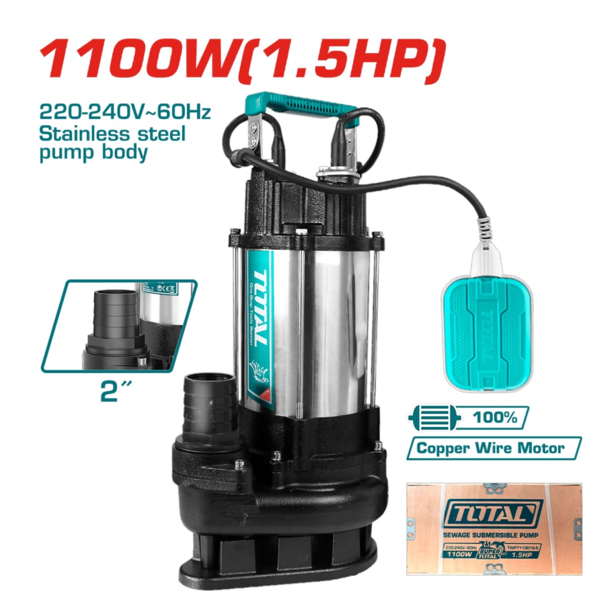 Bomba sumergible 1100w de acero inoxidable Total2