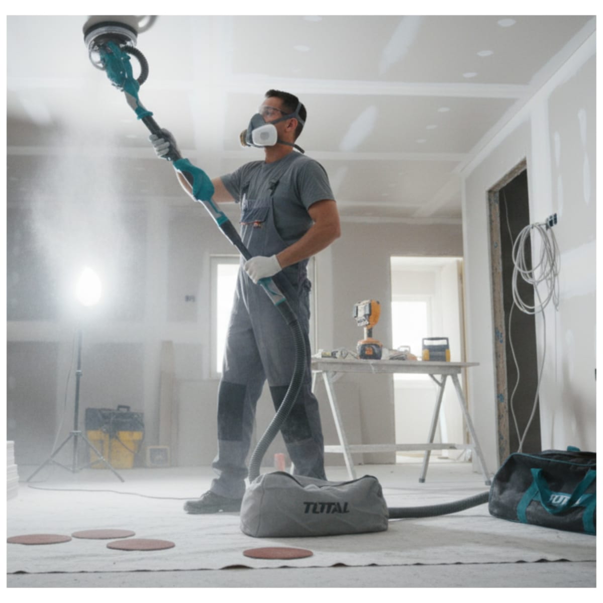 Lijadora de Pared y Techo Telescopica 1050w+ Pistola de Pintar 550w Plastico Total4