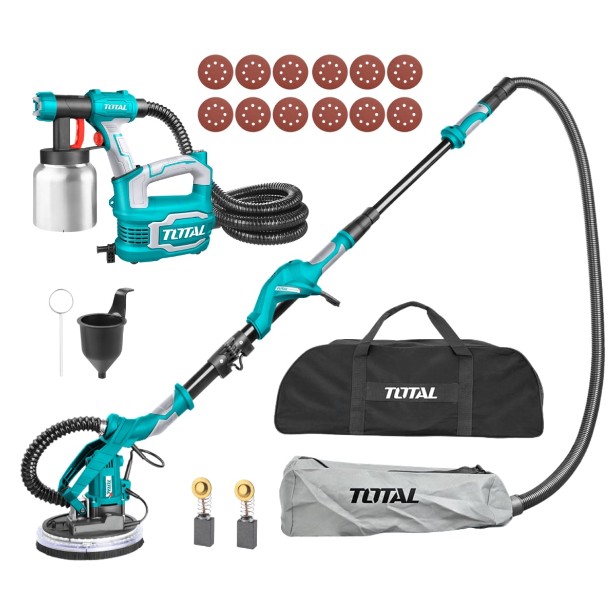 Lijadora de Pared y Techo Telescopica 1050w + Pistola de Pintar 550w Aluminio Total1