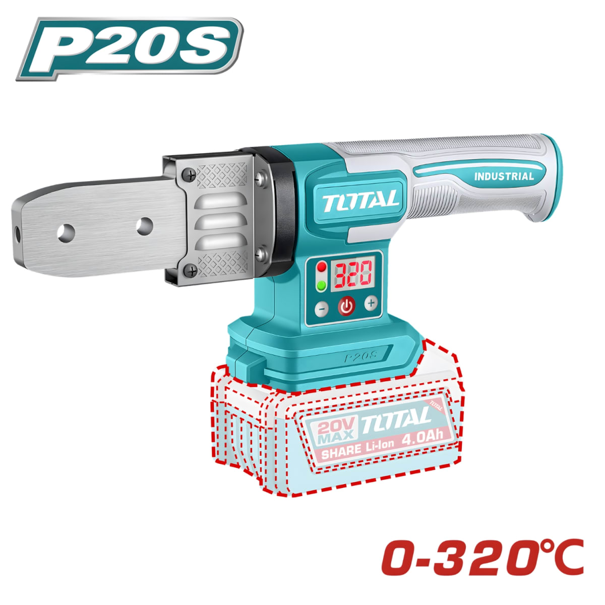 Termofusora 0-320° + 2 baterias y 1 Cargador 20v Total3