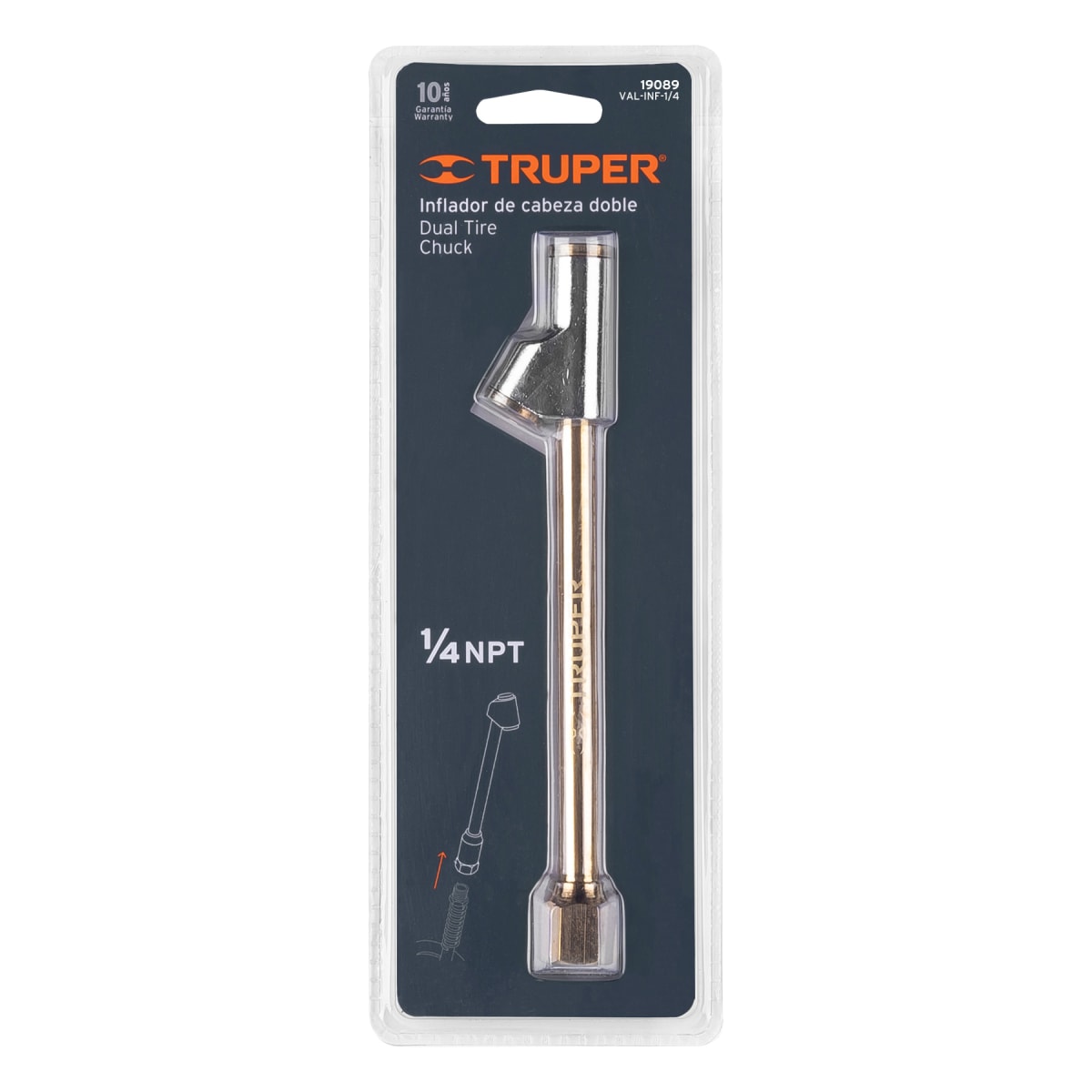 Inflador de cabeza doble cuerda 1/4 NPT Truper1