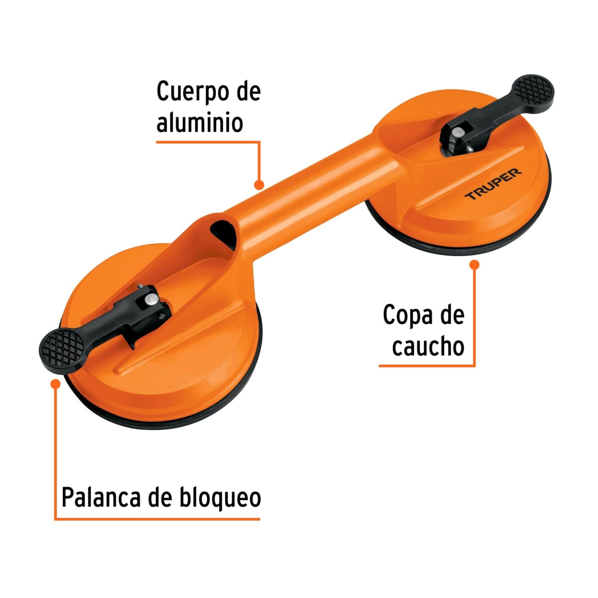 Ventosa de aluminio para vidrio 2 copas de succión Truper2