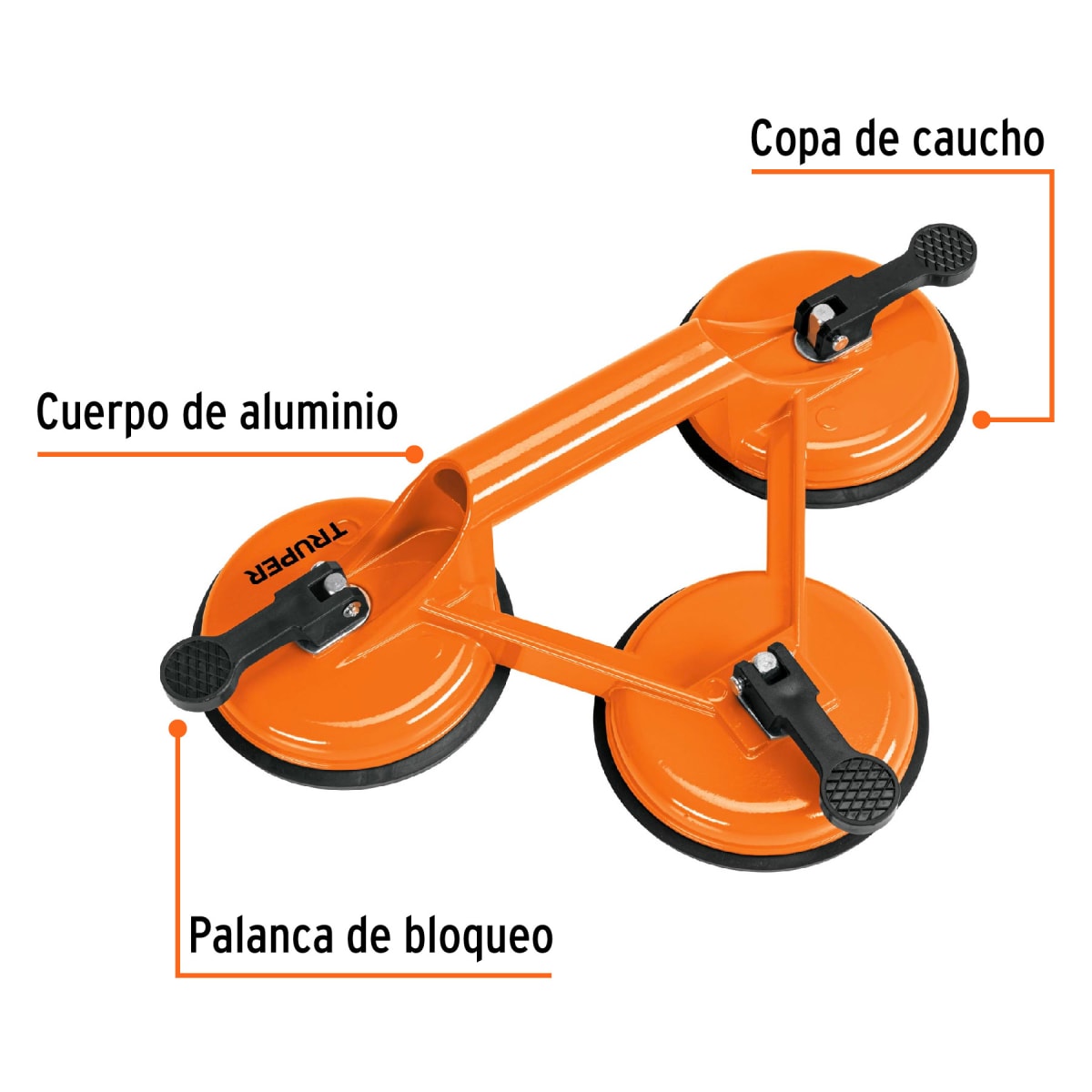 Ventosa de aluminio para vidrio 3 copas de succión Truper2
