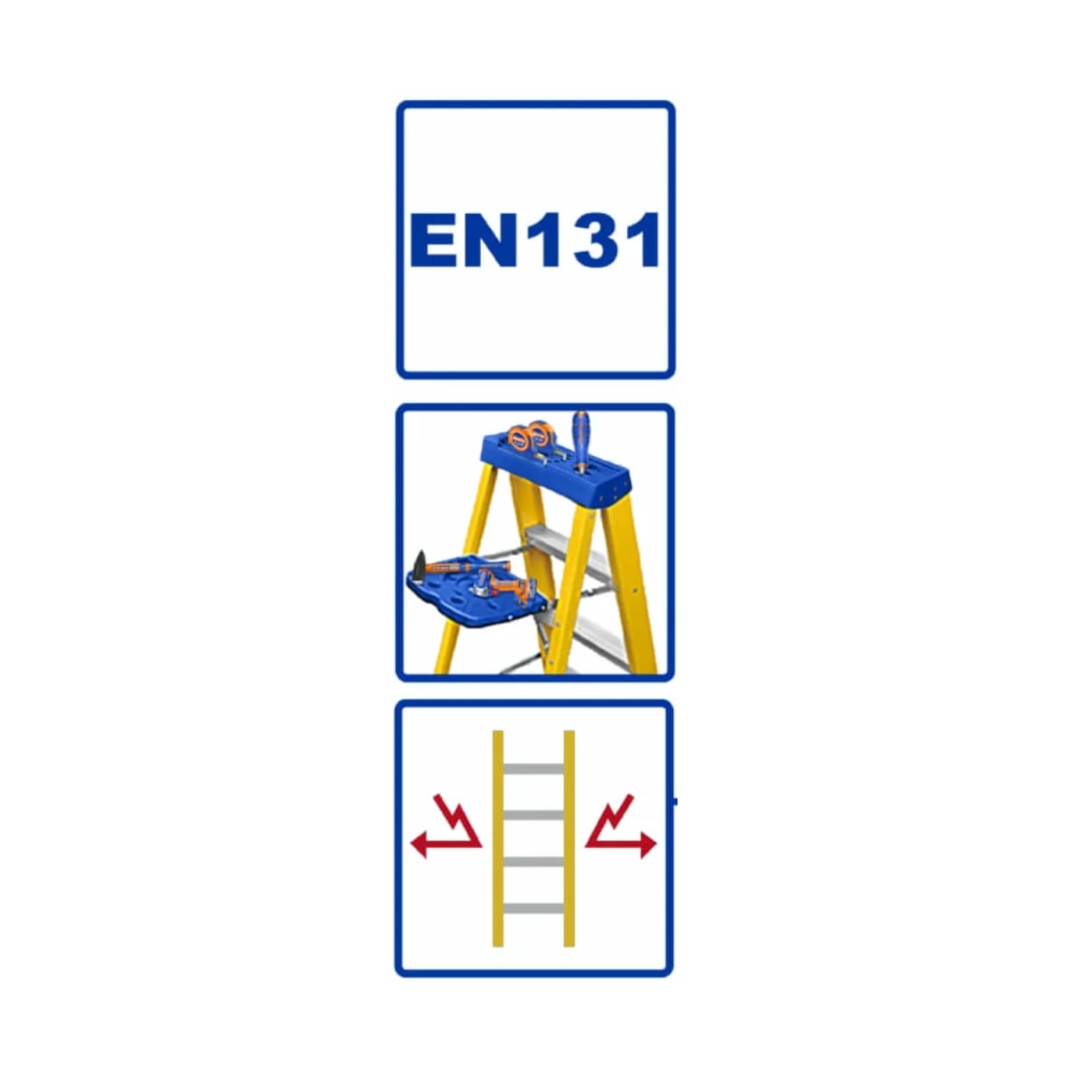Escalera fibra de vidrio 5 pasos Wadfow + Taladro y linterna Total13