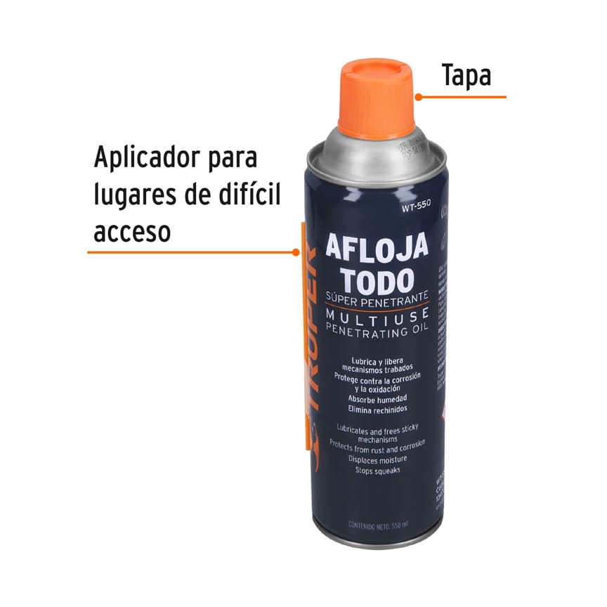 Aceite aflojatodo en aerosol de 550 ml. truper2