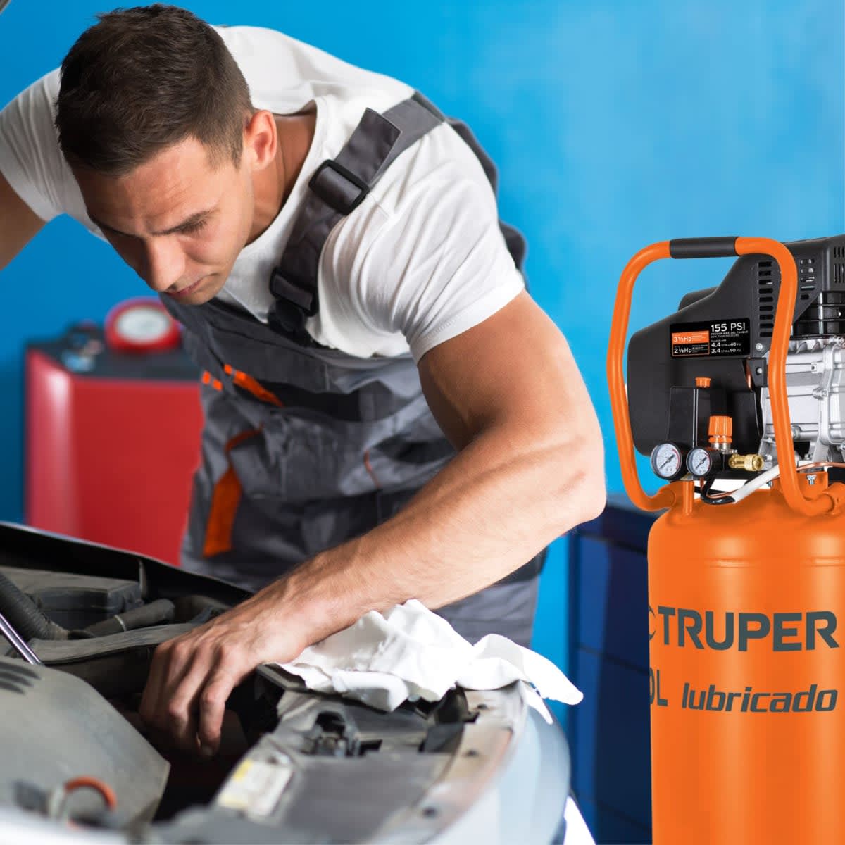 Hidrolavadora a Gasolina Truper + Compresora 80 litros Truper + Aspiradora 30L Total12