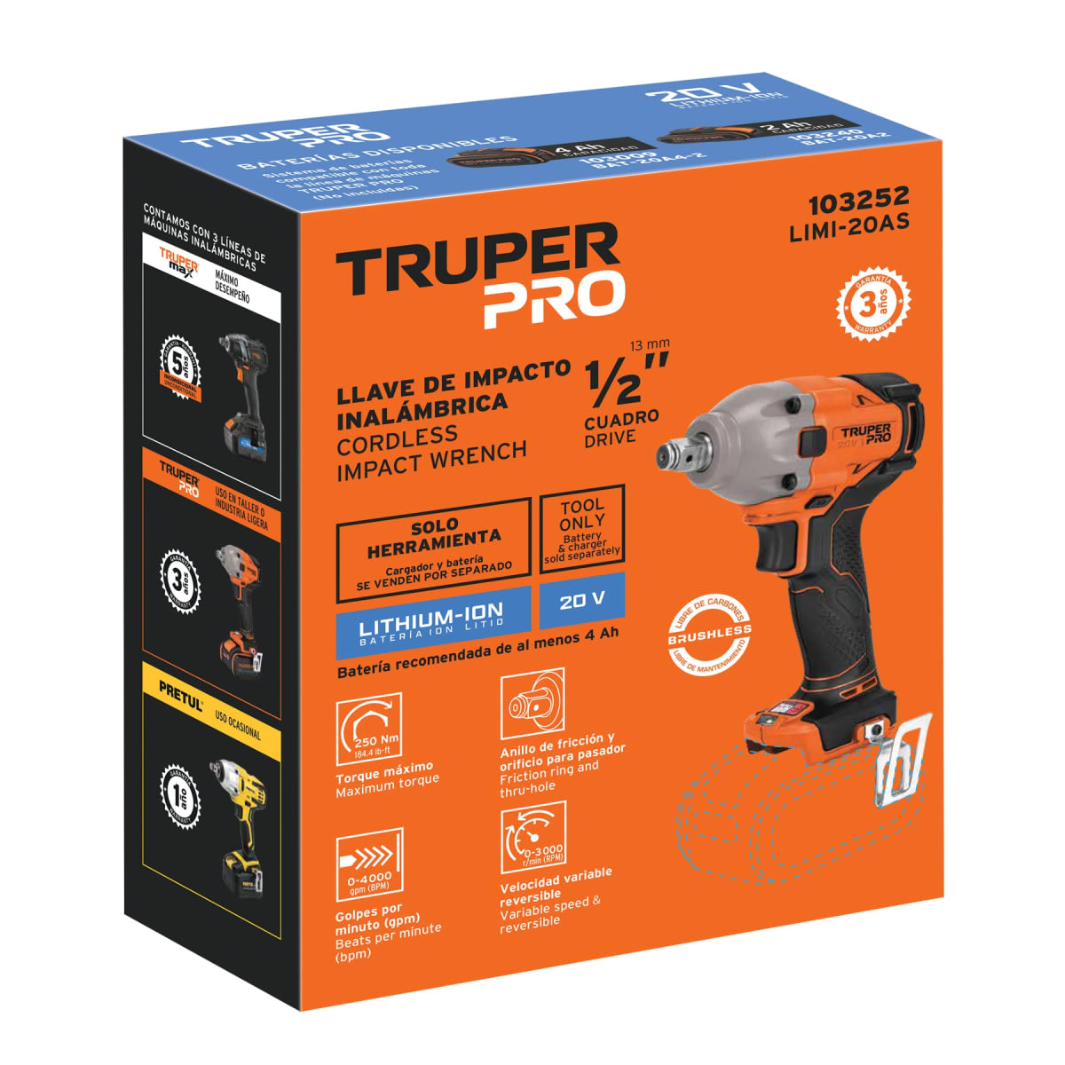 Llave de Impacto 20V + 1 Bateria 4Ah + Cargador Truper7