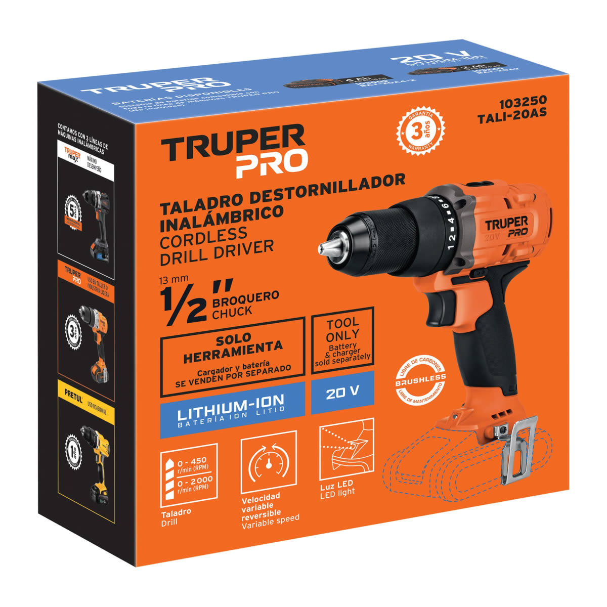 Taladro Atornillador 20V + 2 Baterias 4Ah + Cargador Truper9