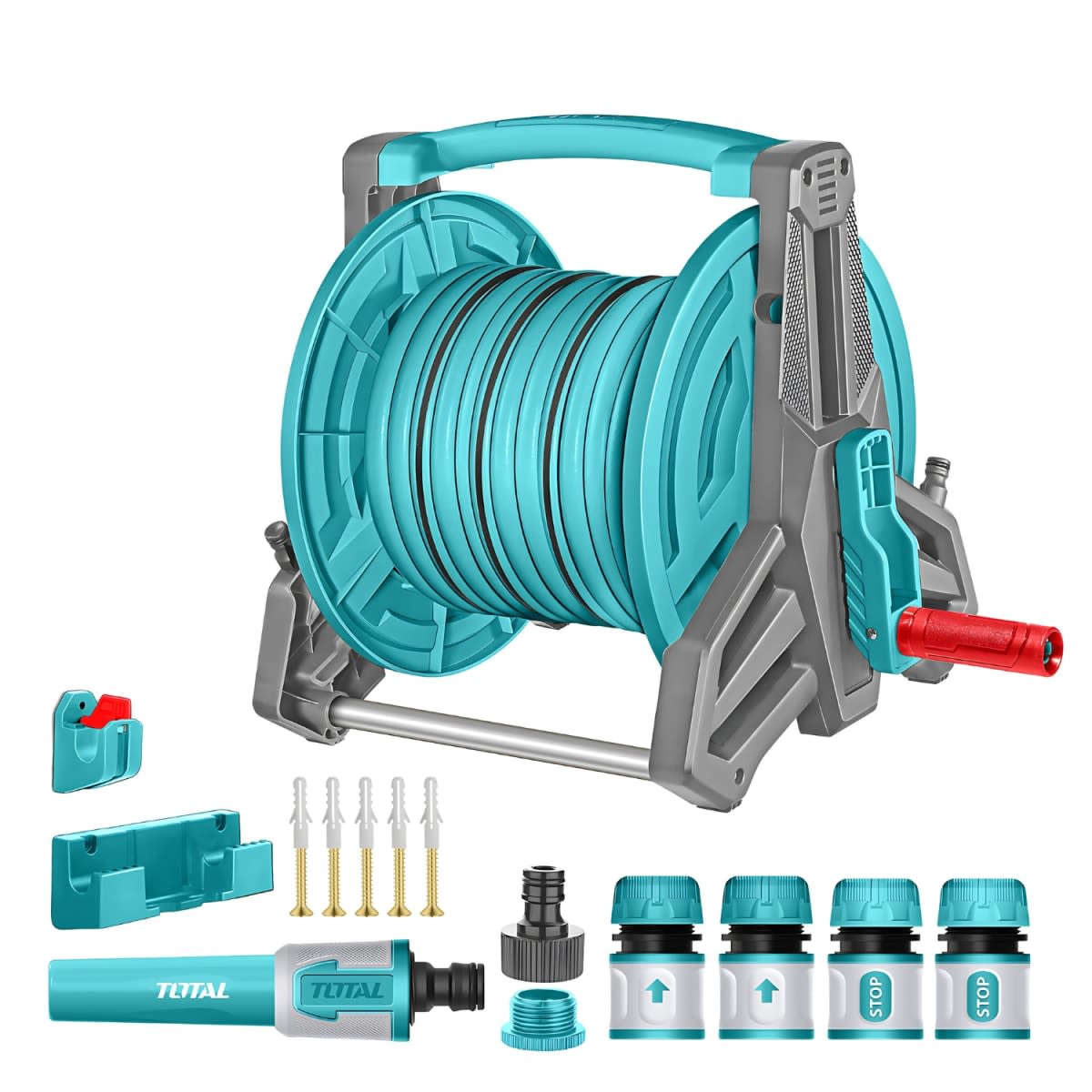 Pistola de Riego 9 funciones + manguera 20mts + conectores Total7