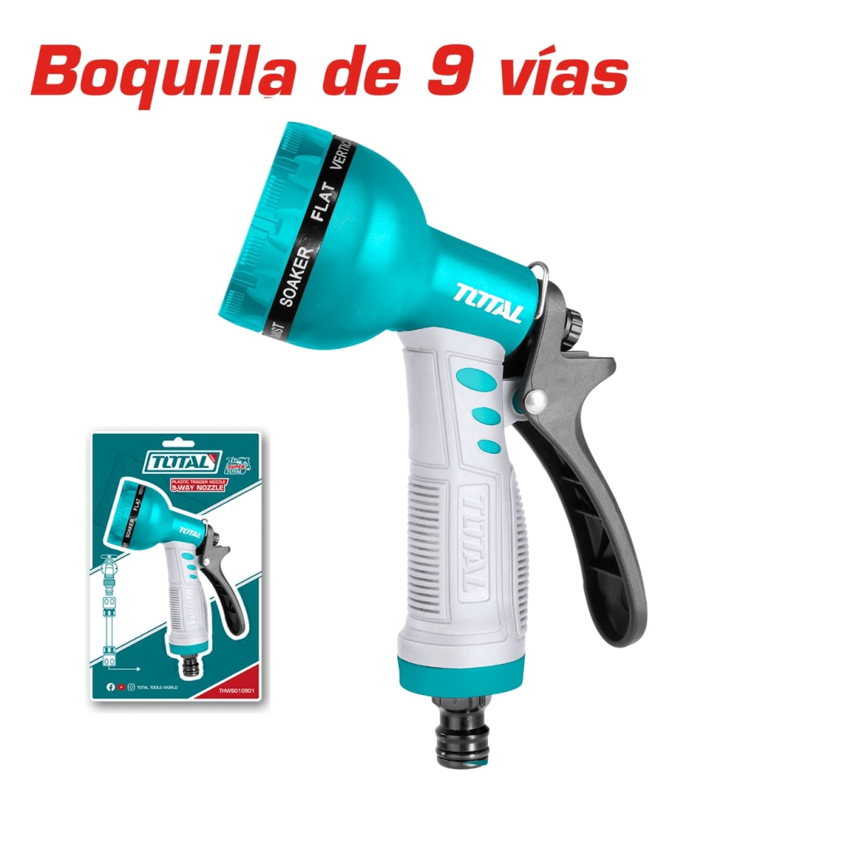 Pistola de Riego 9 funciones + manguera 20mts + conectores Total5