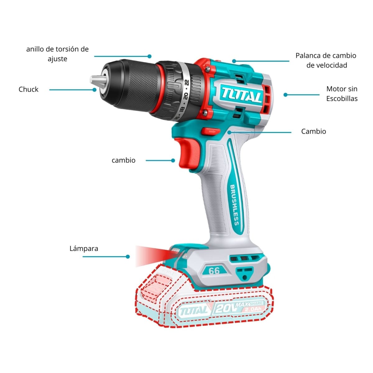 Taladro Percutor 66nm + llave de impacto 405nm y dados Total12