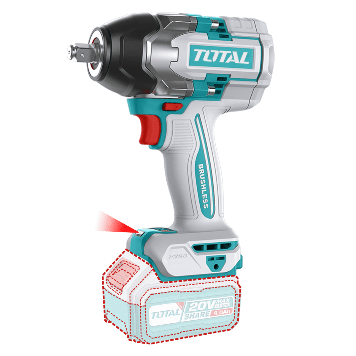 Llave de Impacto 850nm + 2 Baterias 4amp + Cargador 20v TIWLI2085 Total2