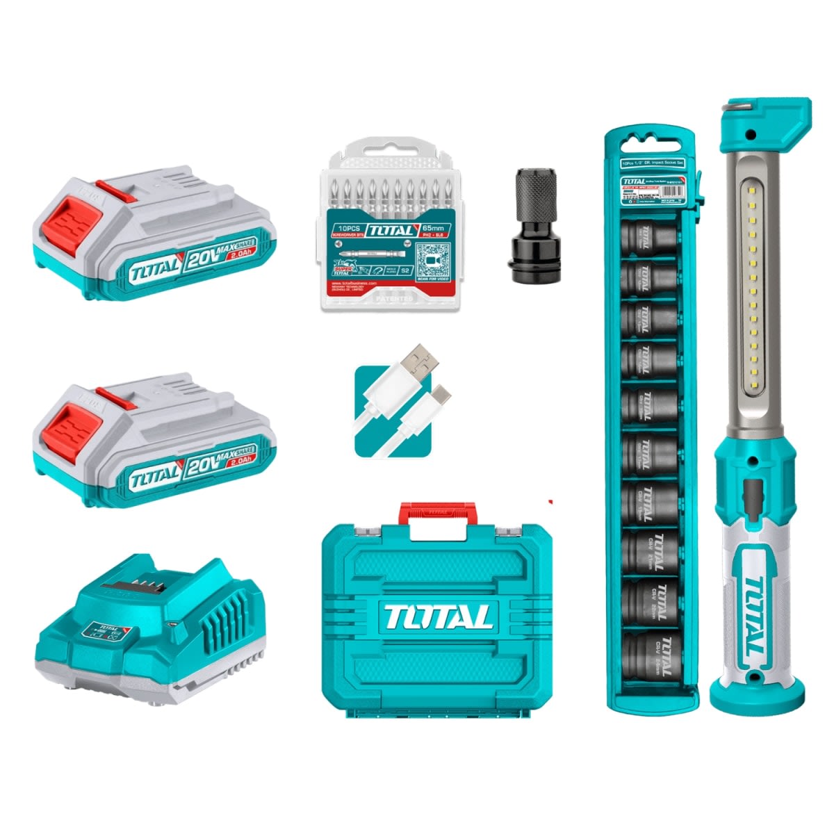 Taladro Percutor 66nm + llave de impacto 405nm y dados Total7