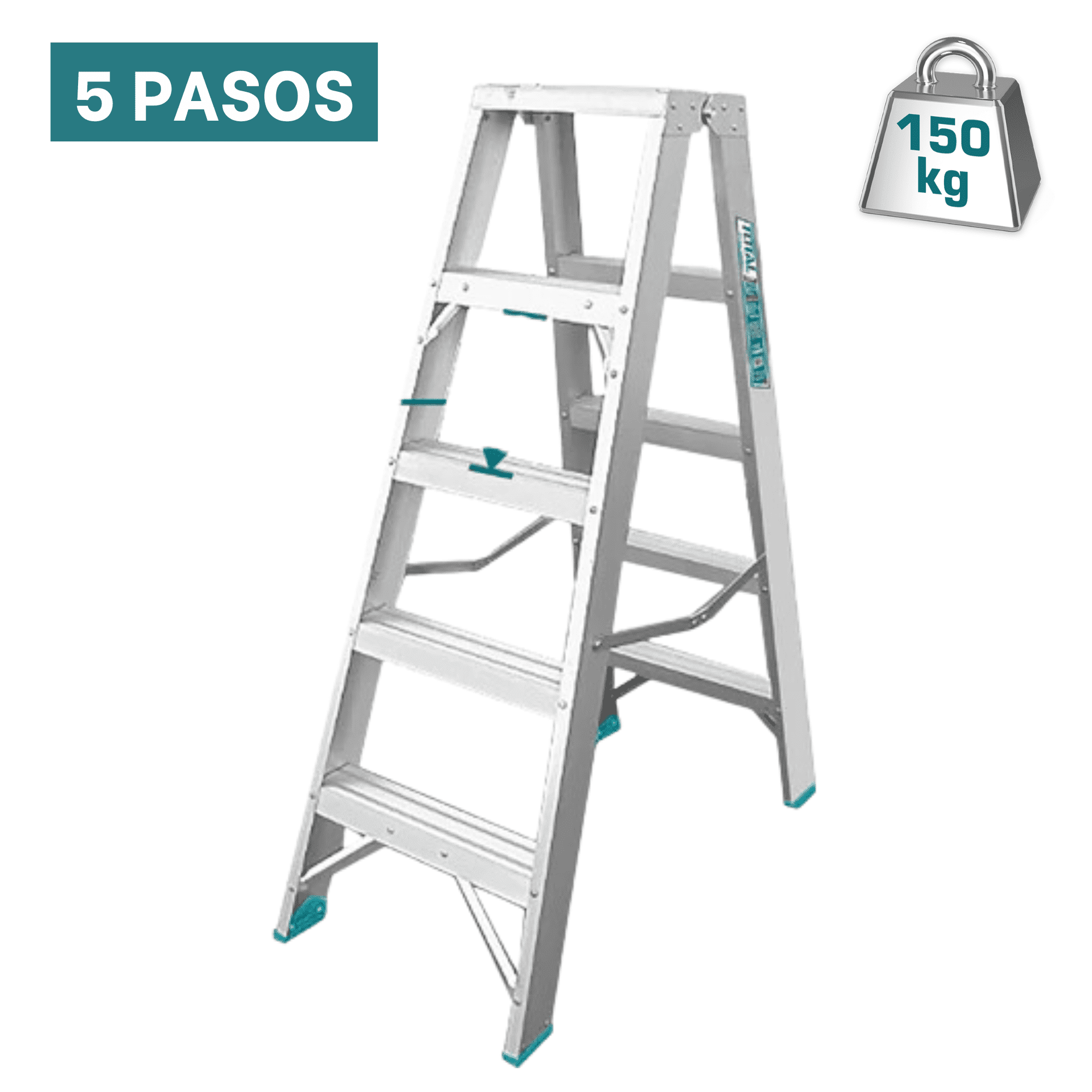 Escalera tijera doble acceso 5 peldaños soporta 150Kg Total | Ferremax