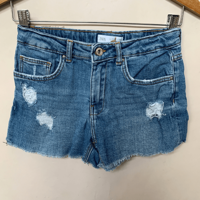 Short En Jean Zara Fille – Taille 11-12 – Bleu – Ourlet Brut Découpé – Légèrement Vieilli