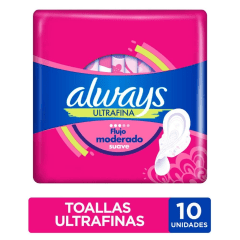 ALWAYS TOALLA HIGIENICA DIA X 10 ULTRAFINA TELA SUAVE FLUJO MODERADO C/ALAS