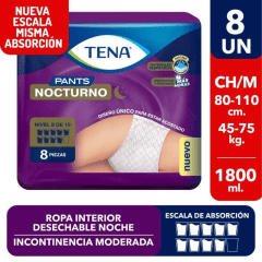 TENA PANTS CH/M 8 UNIDADES NOCTURNOS MUJER