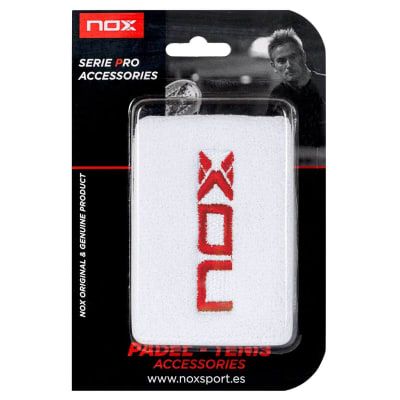 Muñequera Nox Jumbo Blanca logo Rojo X2