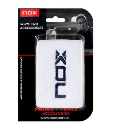 Muñequera Nox Jumbo Blanca Logo Azul Marino x 2