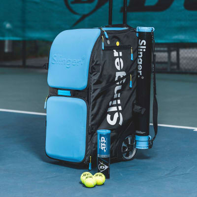Maquina Lanza Pelotas Slinger Tenis Negro-Celeste1