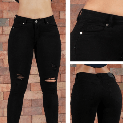 PANT.BAHAMAS RASGADO NEGRO JEANS TORETTO