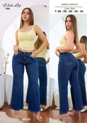 PANT.WIDE LEG SEMIC.1B C/B FER BLUE VOGUI 65