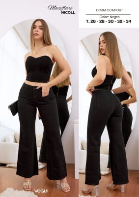 PANT.MAXIFLARE 1B C/B NICOLL NEGRO VOGUI 65