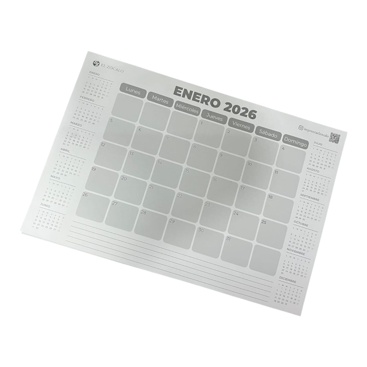 CALENDARIO MENSUAL B/N BOND 105GRS 33X48CM EL ZOCALO1