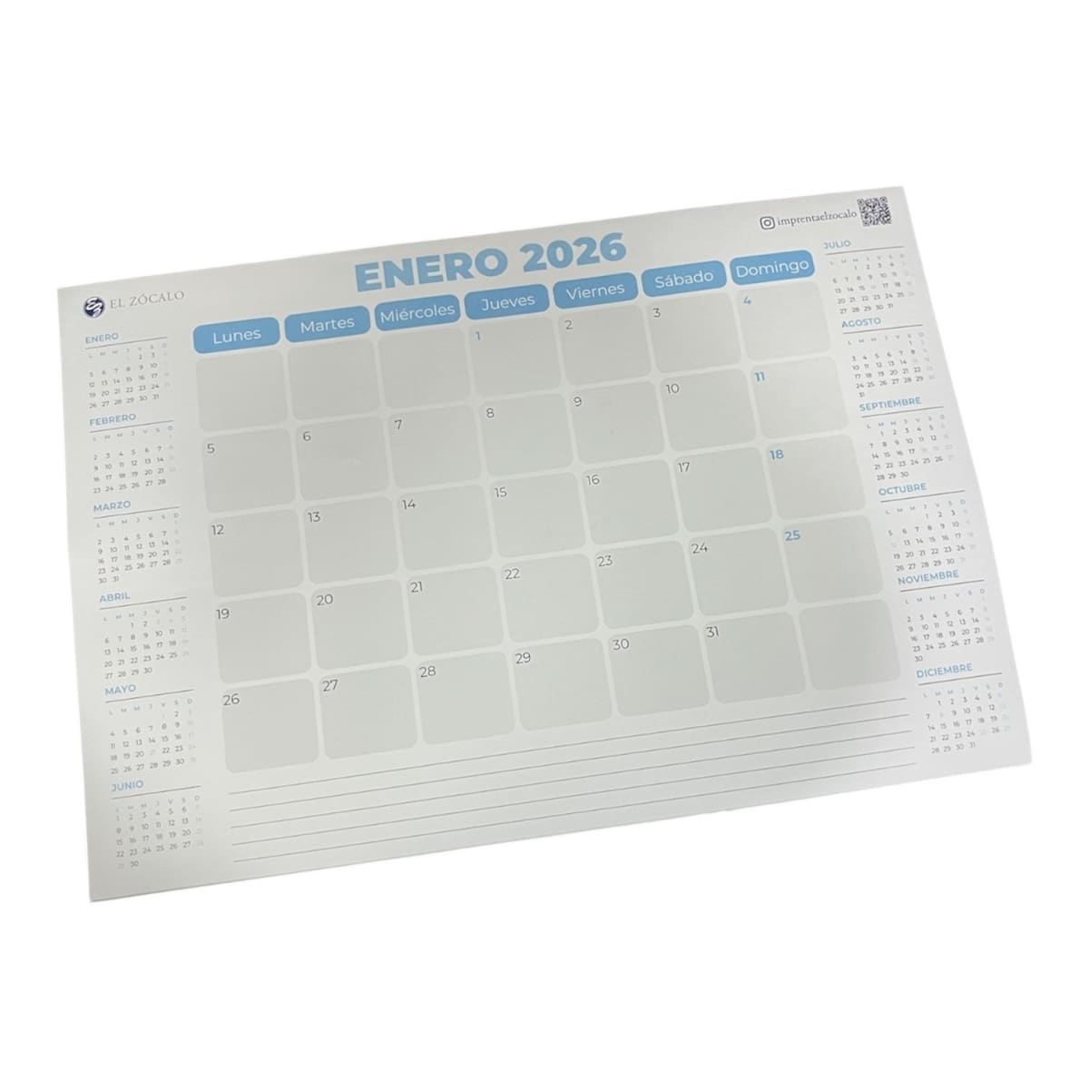 CALENDARIO MENSUAL COLOR BOND 105GRS 33X48CM EL ZOCALO2