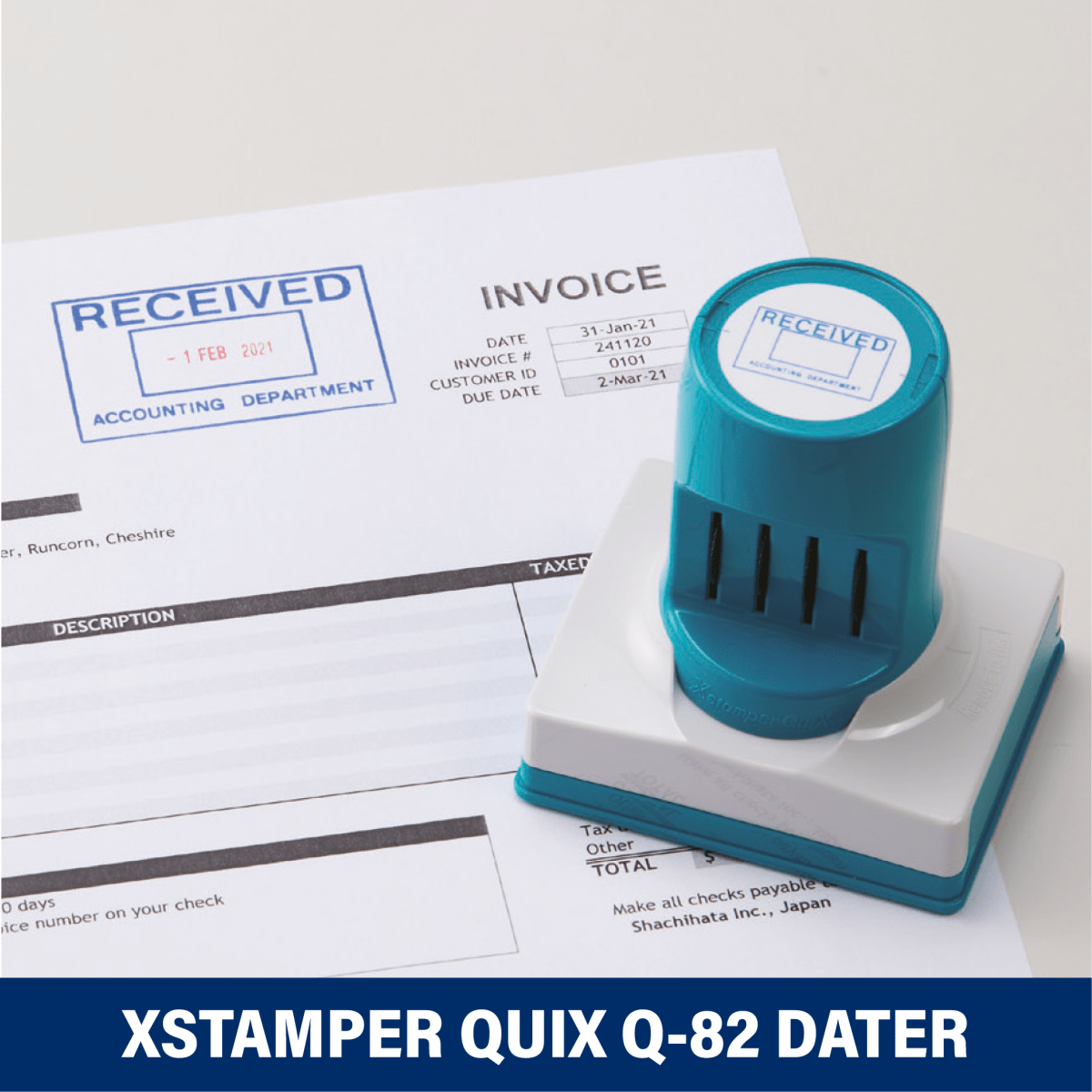 TIMBRE ESCRITORIO FECHADOR FECHADOR AZUL 34X54MM Q82 XSTAMPER TINTA NEGRA3