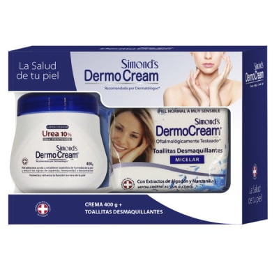 Estuche Dermocream  Urea 10%  Pote 400 Ml + Toallas Desmaquillantes 1