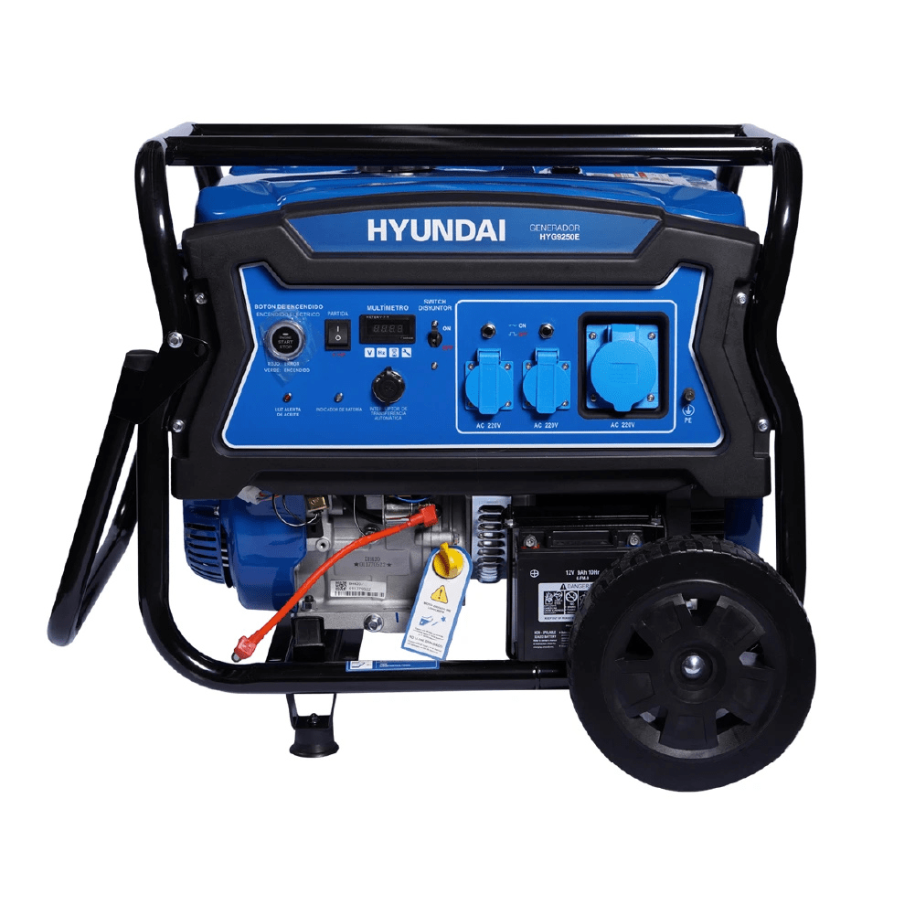 Generador Hyundai Gasolina 6,5 kW HYG9250E | Partida Eléctrica, Monofásico, Abierto con Ruedas1