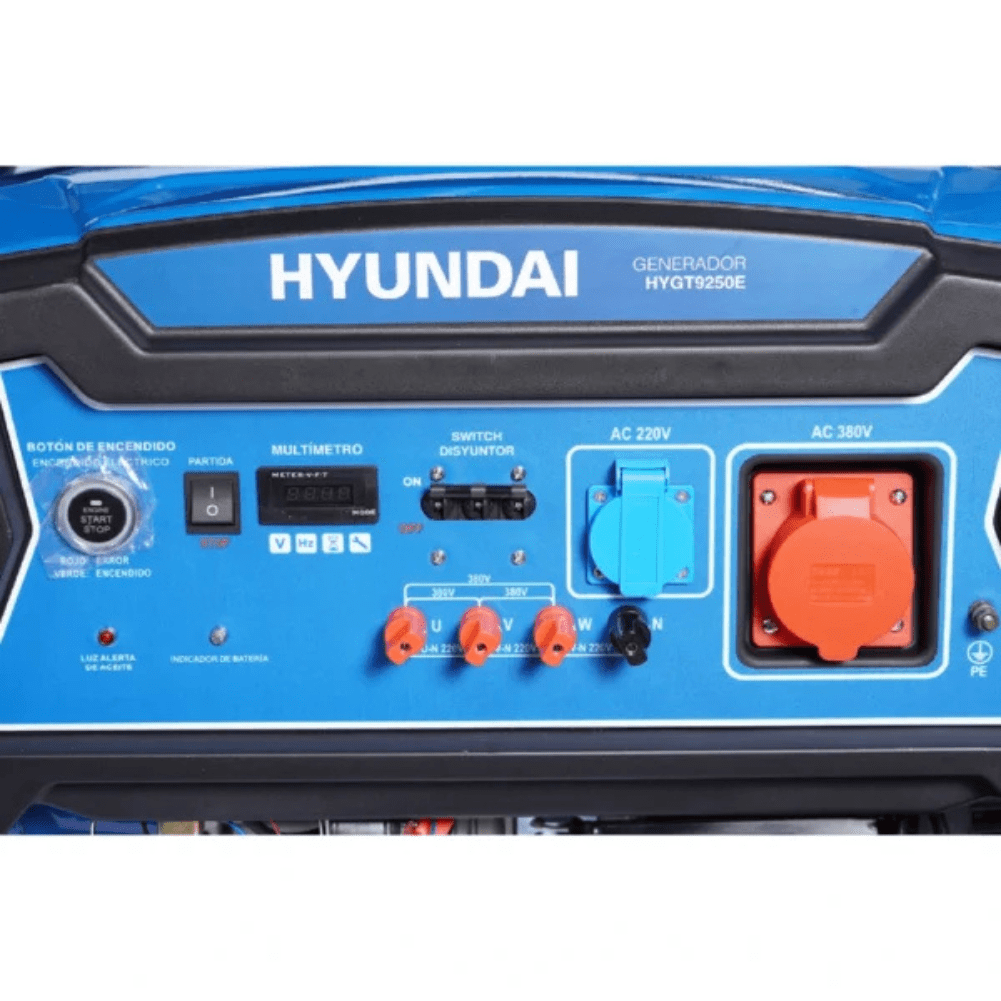 Generador Hyundai Gasolina 6,5 kW HYGT9250E | Partida Eléctrica, Trifásico, Abierto con Ruedas1