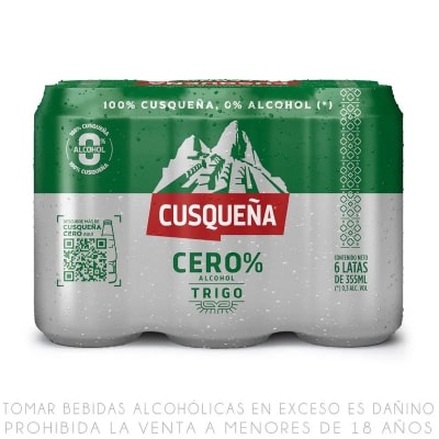 SIX PACK CUSQUEÑA CERO % ALCOHOL 355 ML