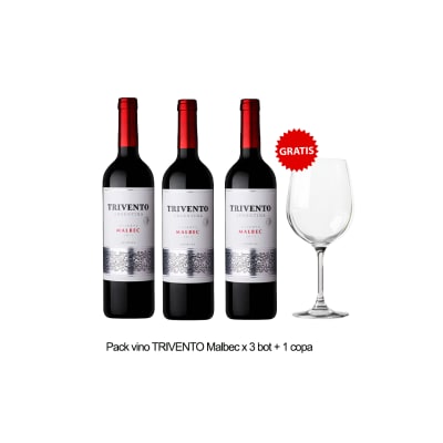 PACK VINO TRIVENTO MALBEC x3 BOT+1 COPA1
