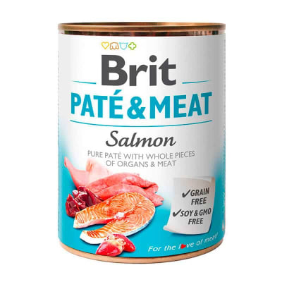 LATA BRIT PERRO PATE Y CARNE DE SALMON 800 GR