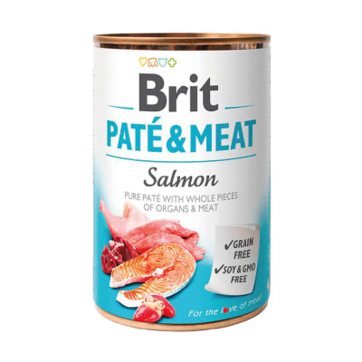 LATA BRIT PERRO PATE Y CARNE DE SALMON 400 GR
