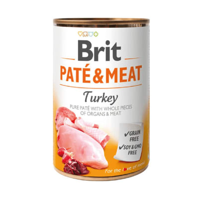 LATA BRIT PERRO PATE Y CARNE DE PAVO 400 GR1