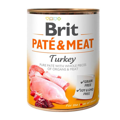 LATA BRIT PERRO PATE Y CARNE DE PAVO 800 GR1