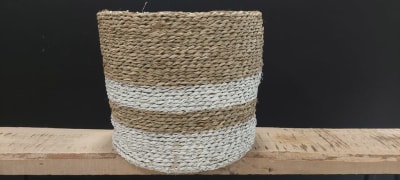 Canasto fibra franjas blancas