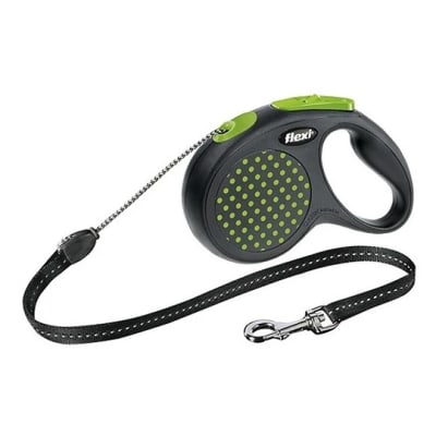 FLEXI COLOR DOTS CORDÓN RETRÁCTIL NEGRO CON PUNTOS VERDES 5 MT TALLA M
