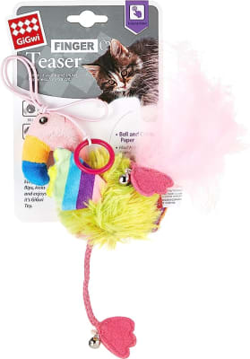 GIGWI FINGER TEASER CATNIP BELL PINK BIRD