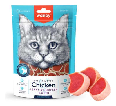 WANPY GATO CHICKEN JERKY & CODFISH SUSHI 80GR1